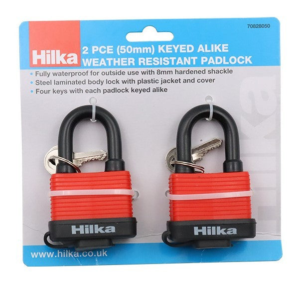 Hilka 50mm 2 pce Weather Resistant Padlock 70828050