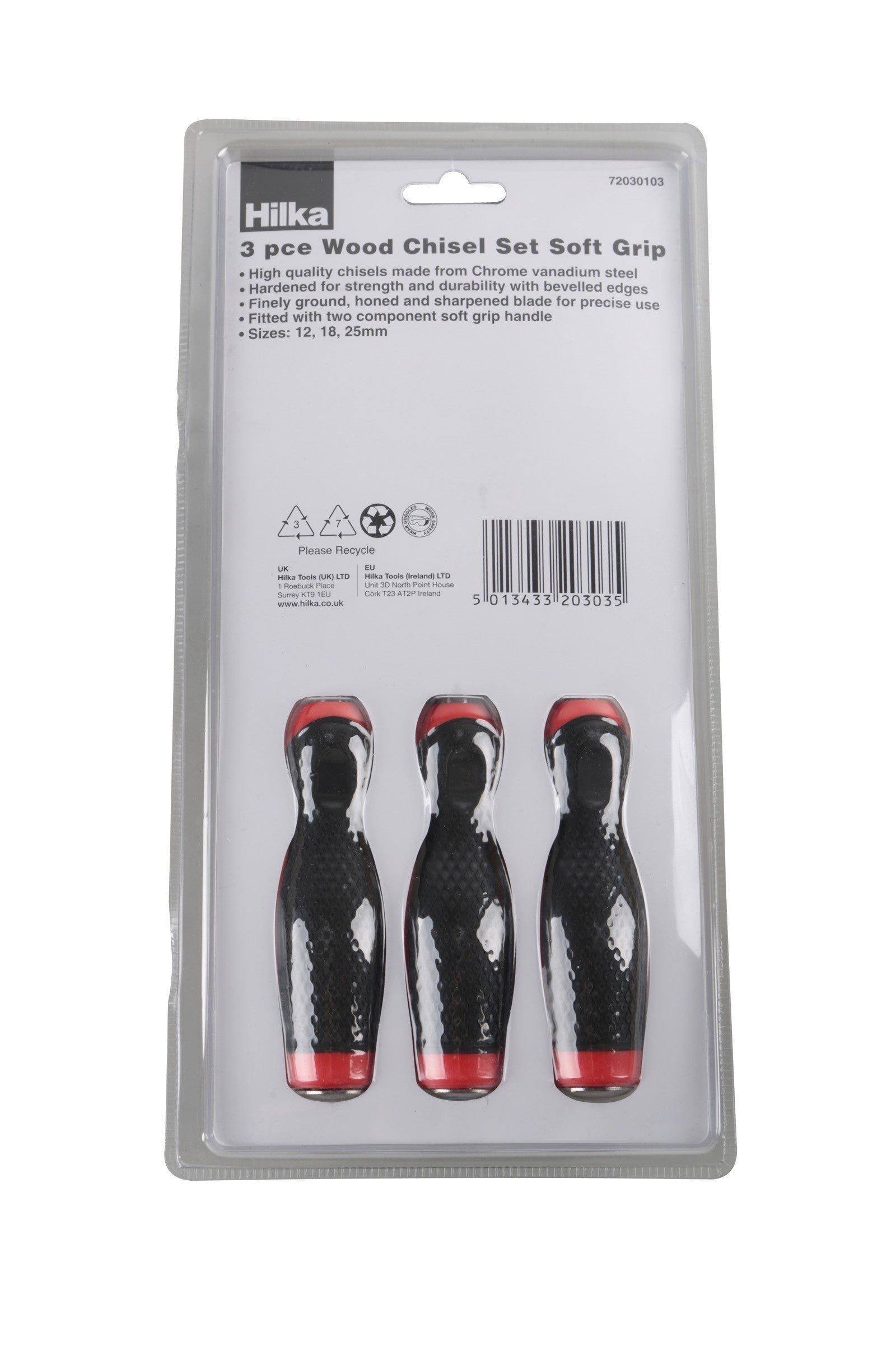 Hilka 3 pce Wood Chisel Set Soft Grip 72030103