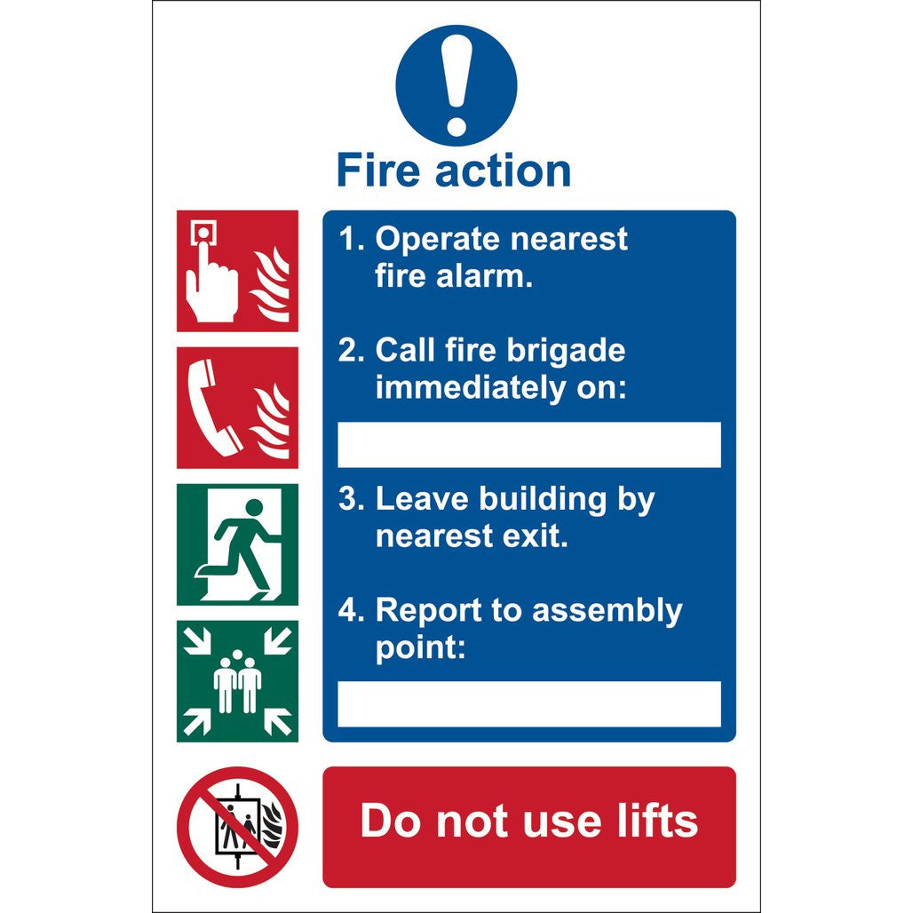 Draper Fire Action Procedure' Mandatory Sign, 200 x 300mm, Design 1