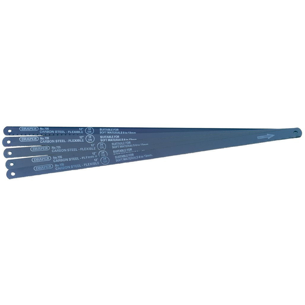 Draper Assorted Flexible Carbon Steel Hacksaw Blades, 300mm (Pack of 5)  74118
