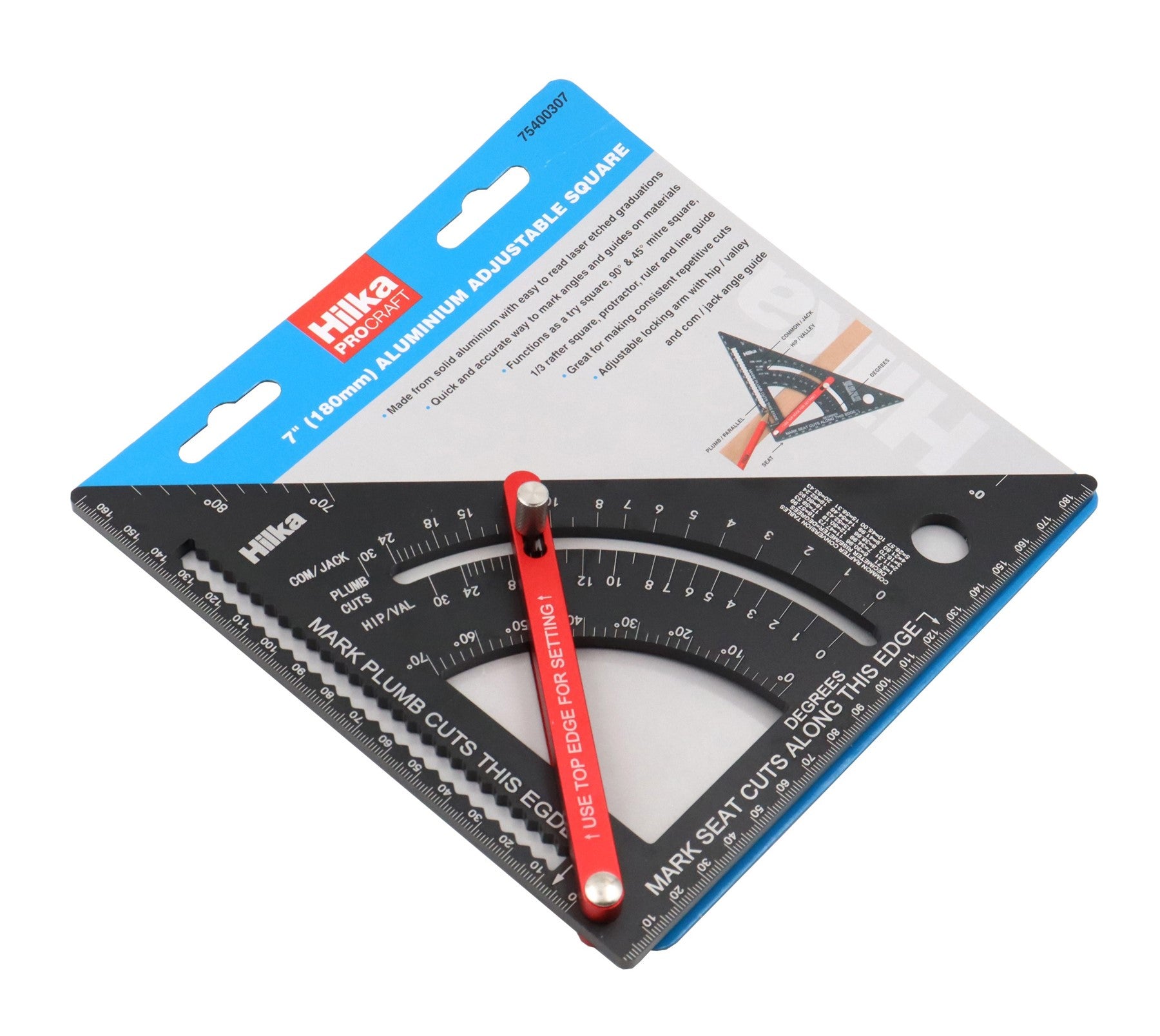 Hilka 7" (180mm) Aluminium Adjustable Square 75400307