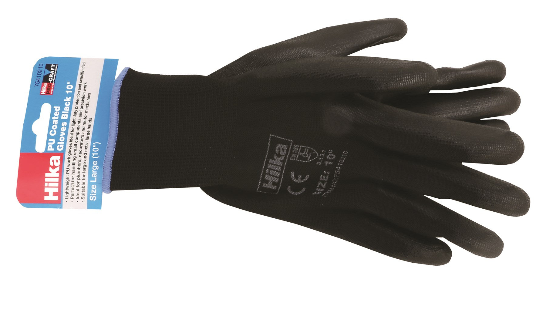 Hilka Large 10" Black PU Work Gloves 75410210