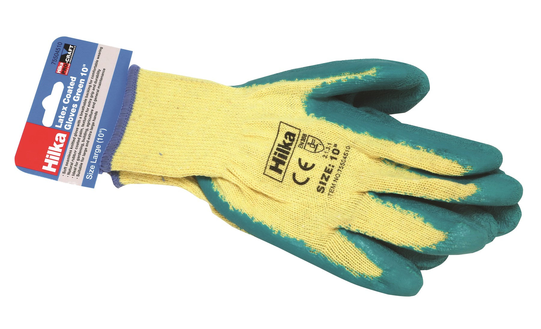 Hilka Large 10" Green Latex Coated Work Gloves 75504510