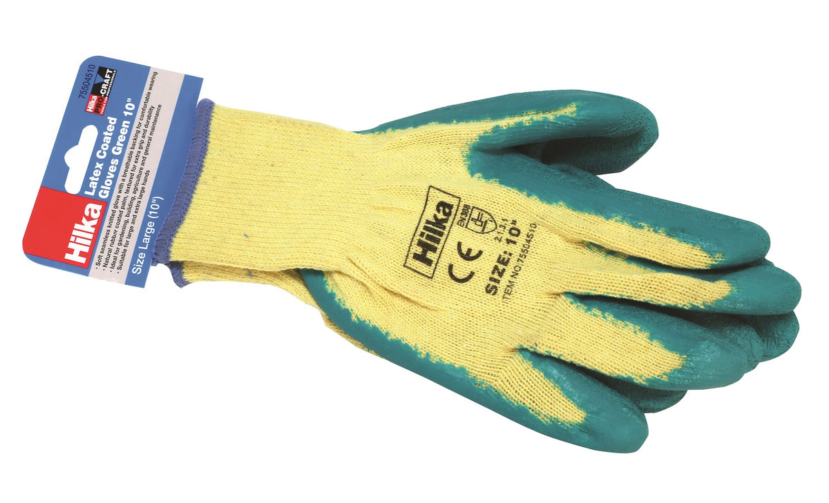 Hilka Large 10" Green Latex Coated Work Gloves 75504510
