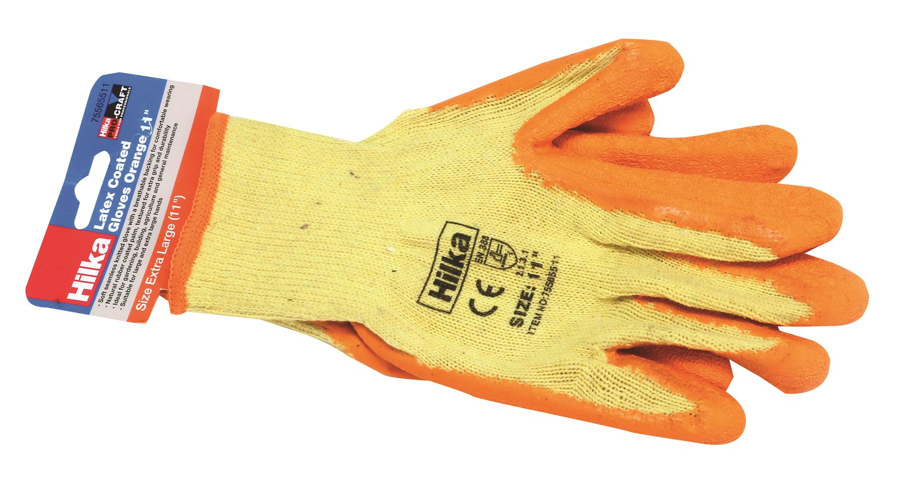 Hilka Extra Large 11" Orange Latex Coated Work Gloves 75565511