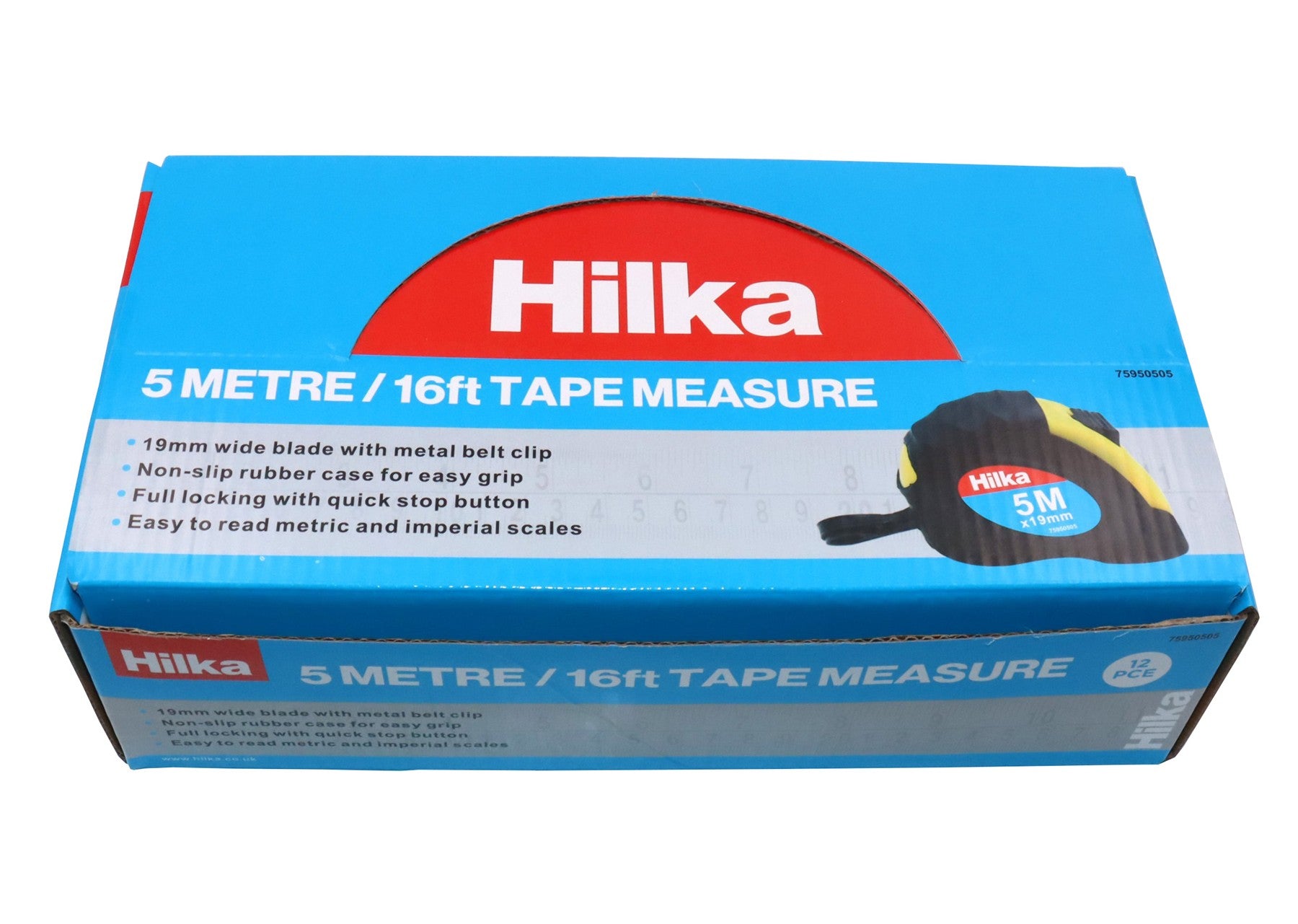 Hilka 5m/16ft Tape Measures in 12 pce Display 75950505