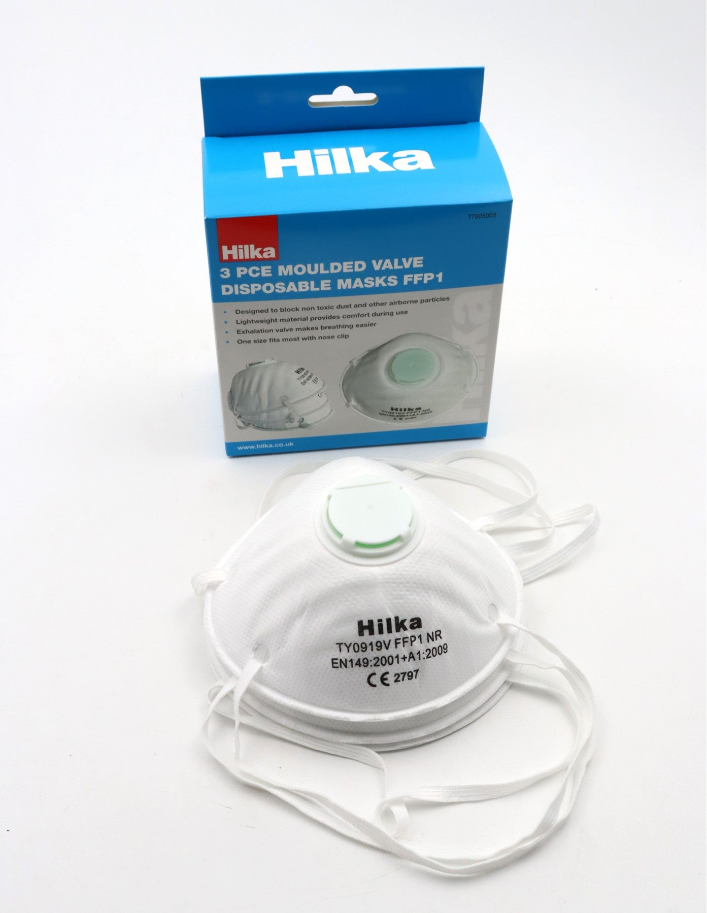 Hilka 3 pce Moulded Valve Disposable Masks FFP1 77505003