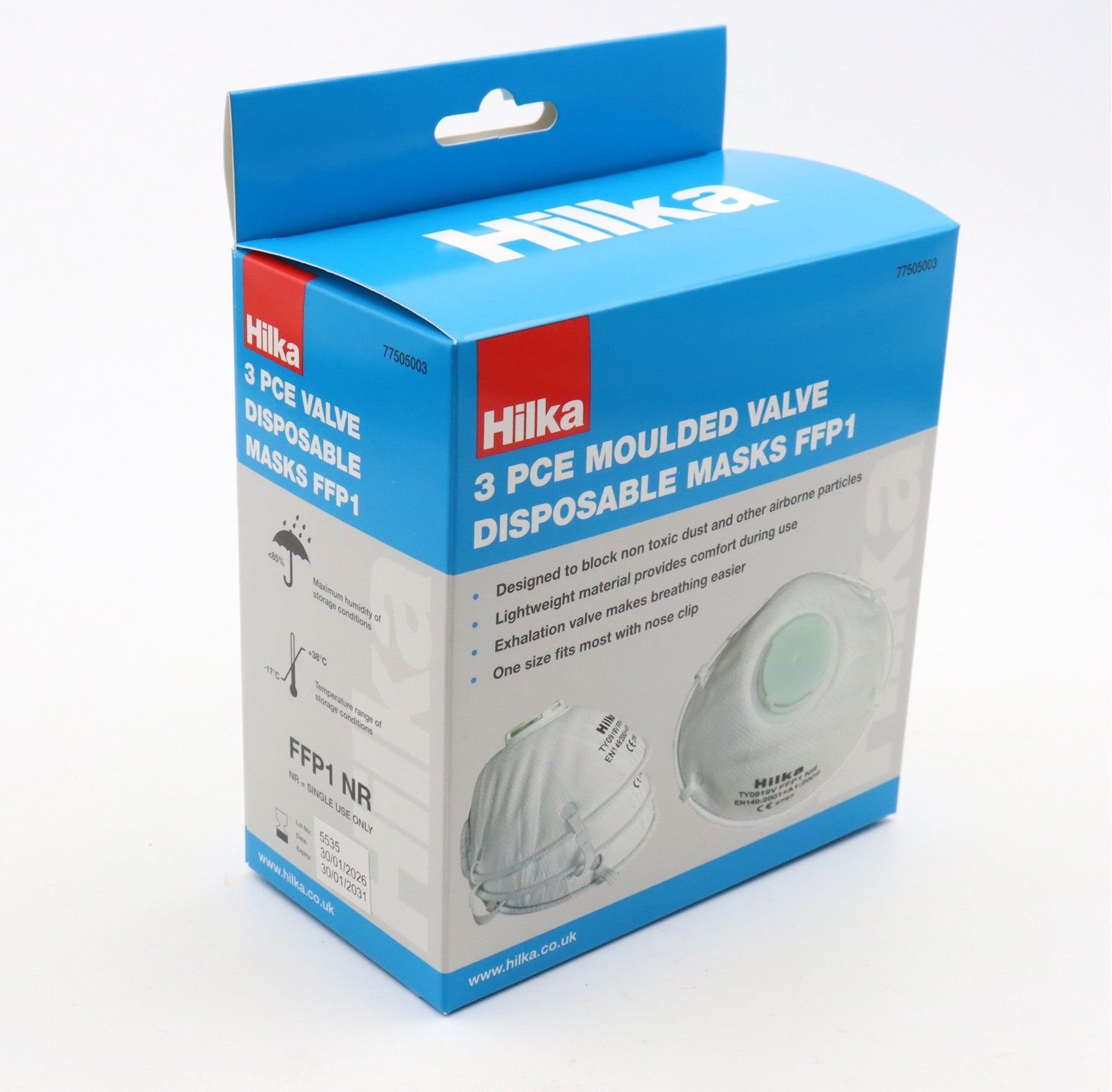 Hilka 3 pce Moulded Valve Disposable Masks FFP1 77505003