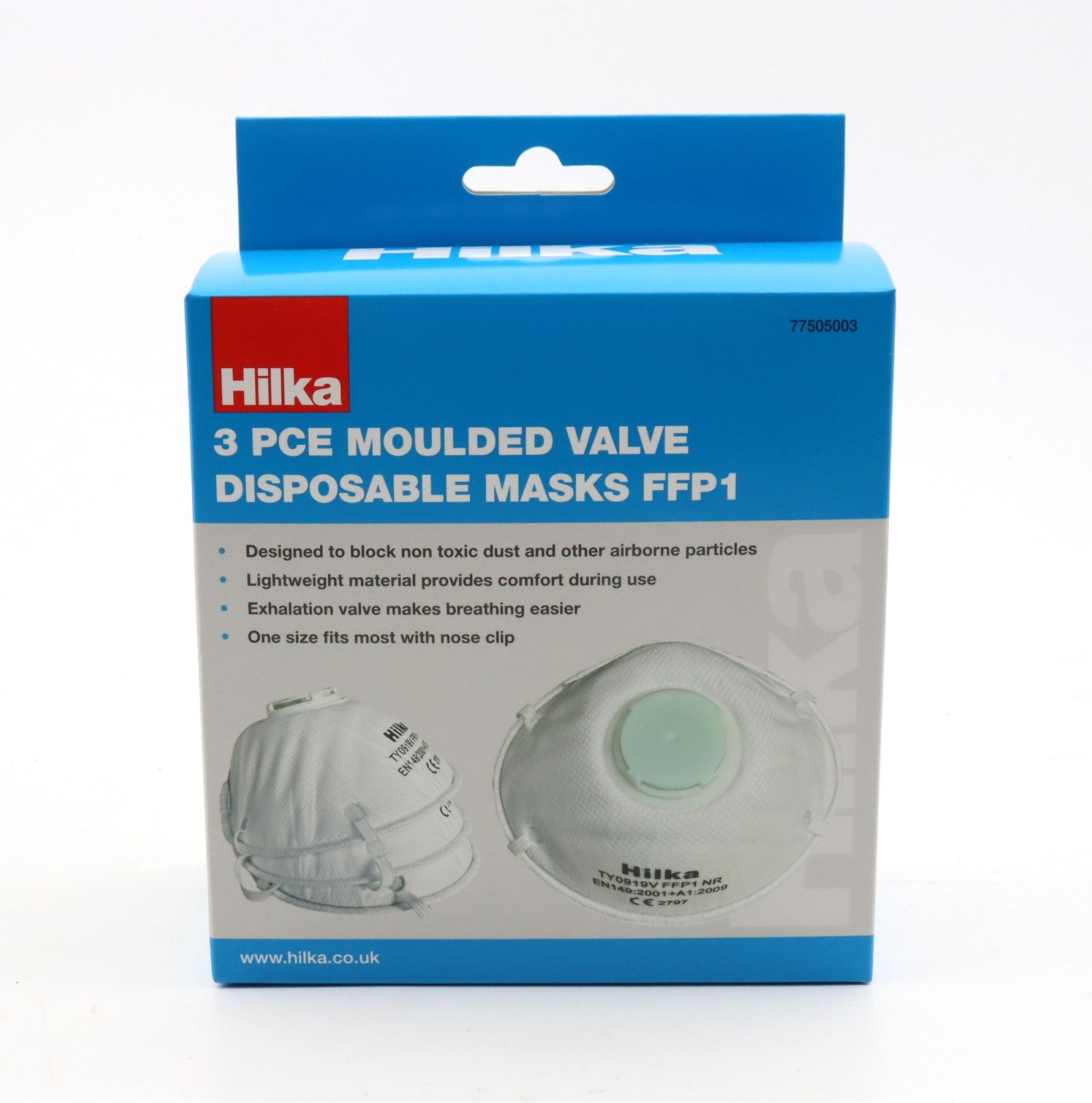 Hilka 3 pce Moulded Valve Disposable Masks FFP1 77505003