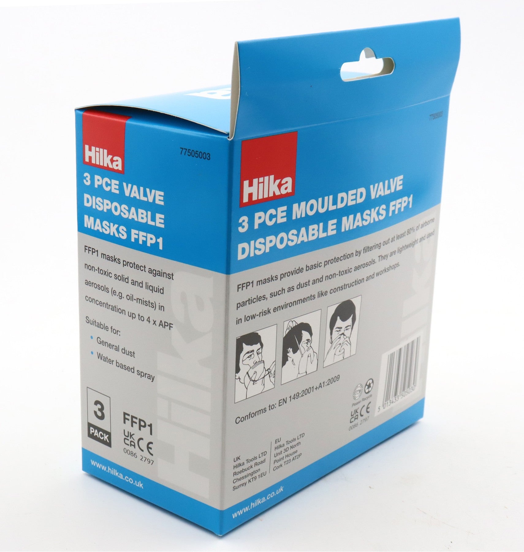 Hilka 3 pce Moulded Valve Disposable Masks FFP1 77505003