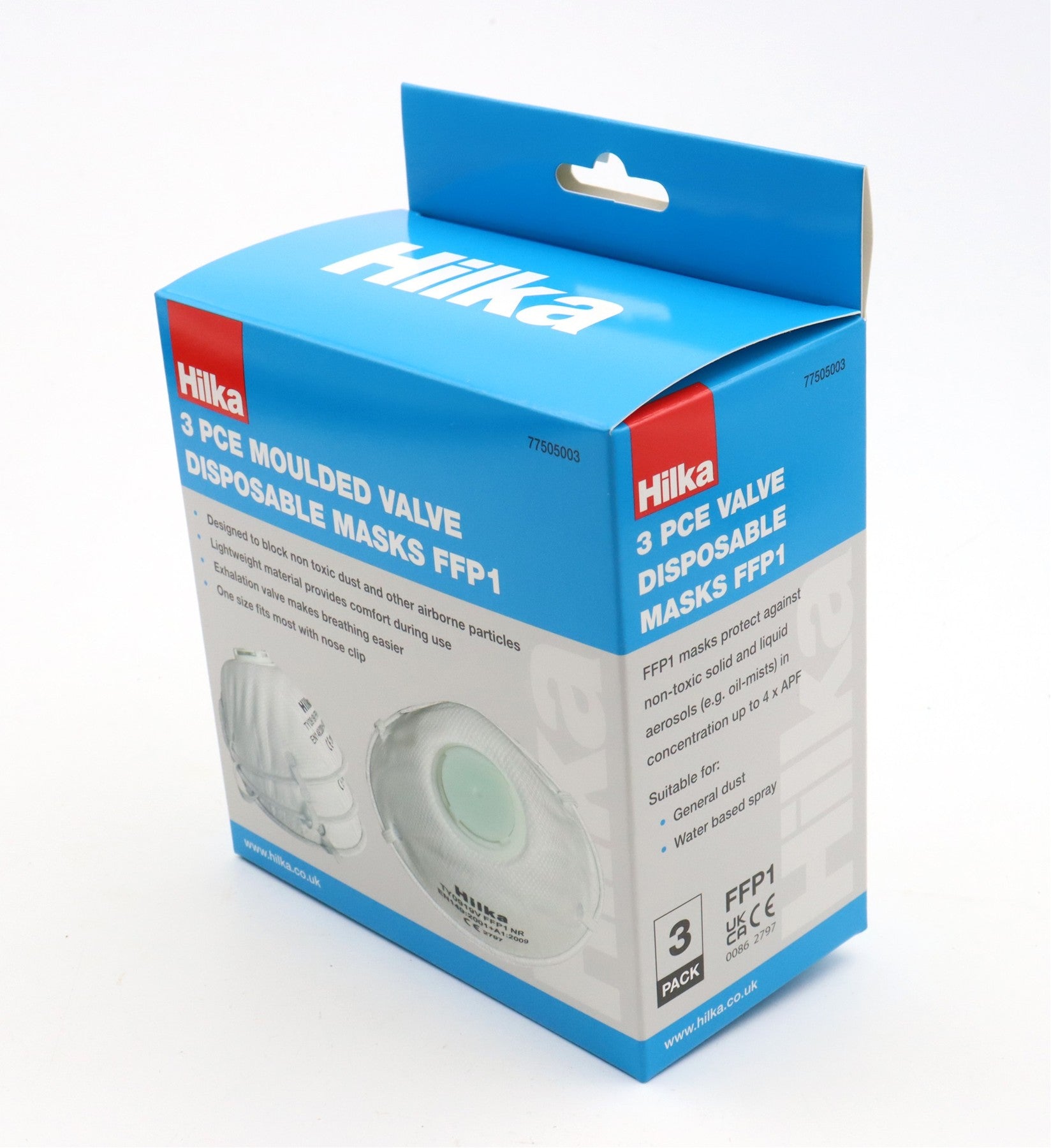 Hilka 3 pce Moulded Valve Disposable Masks FFP1 77505003