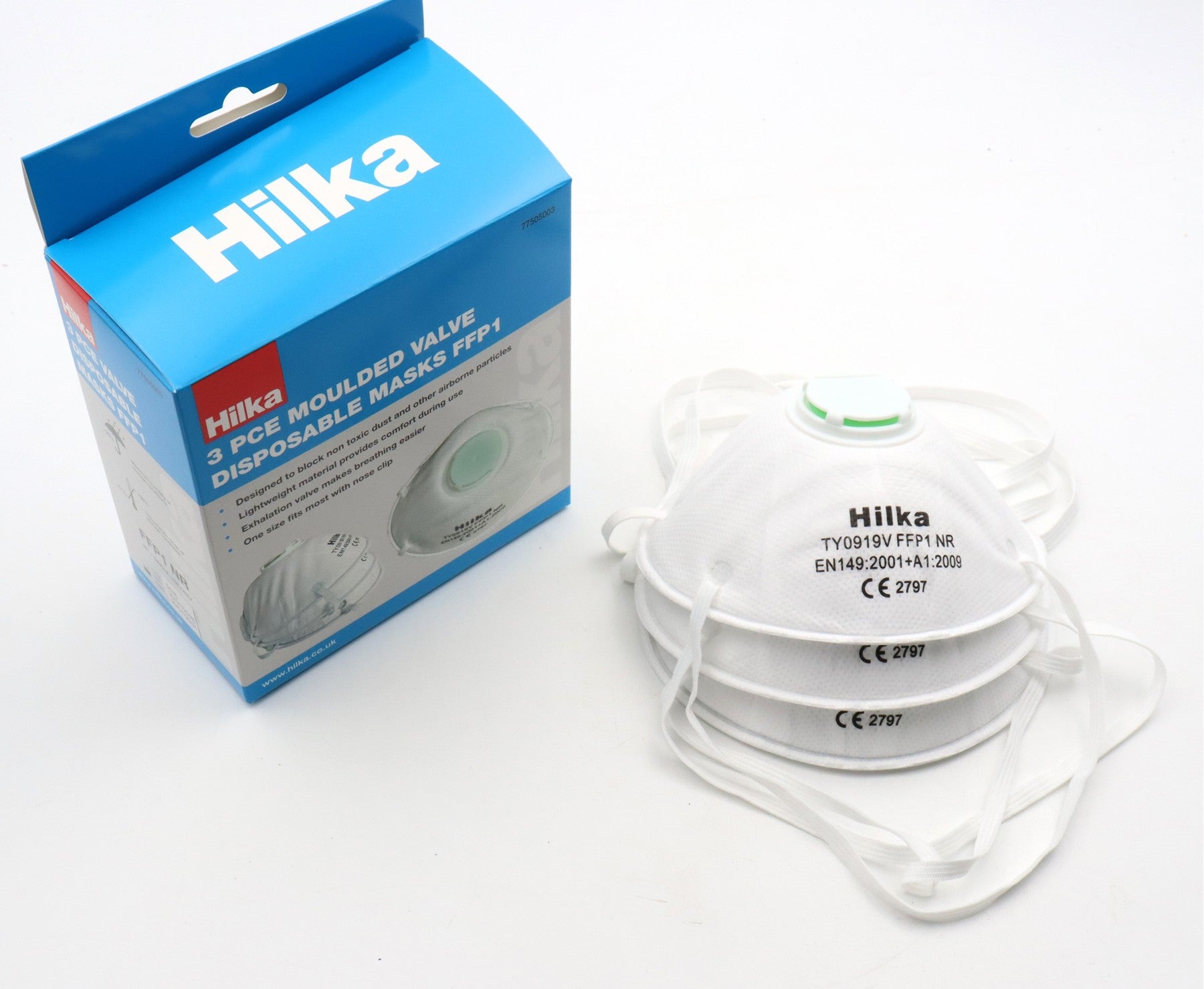 Hilka 3 pce Moulded Valve Disposable Masks FFP1 77505003
