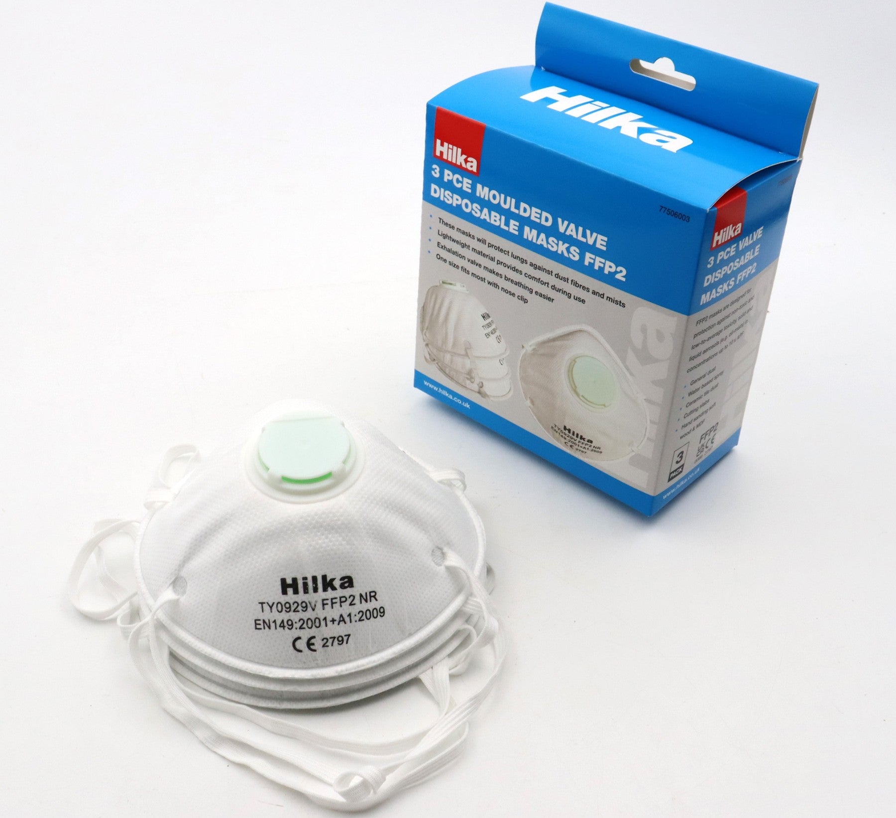 Hilka 3 pce Moulded Valve Disposable Masks FFP2 77506003