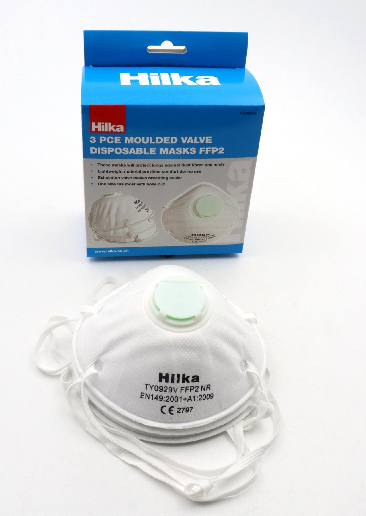 Hilka 3 pce Moulded Valve Disposable Masks FFP2 77506003