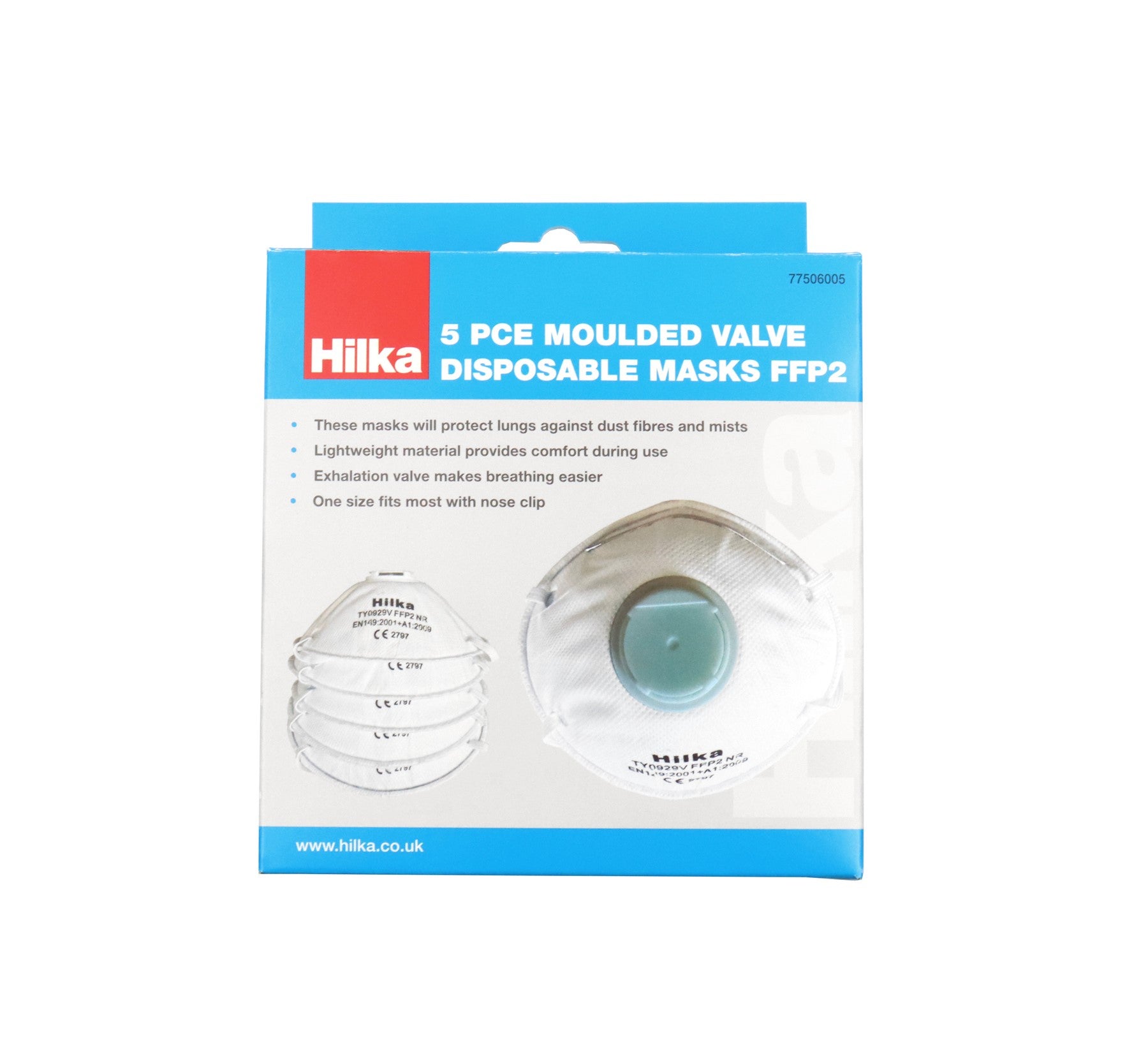 Hilka 5 pce Moulded Valve Disposable Masks FFP2 77506005
