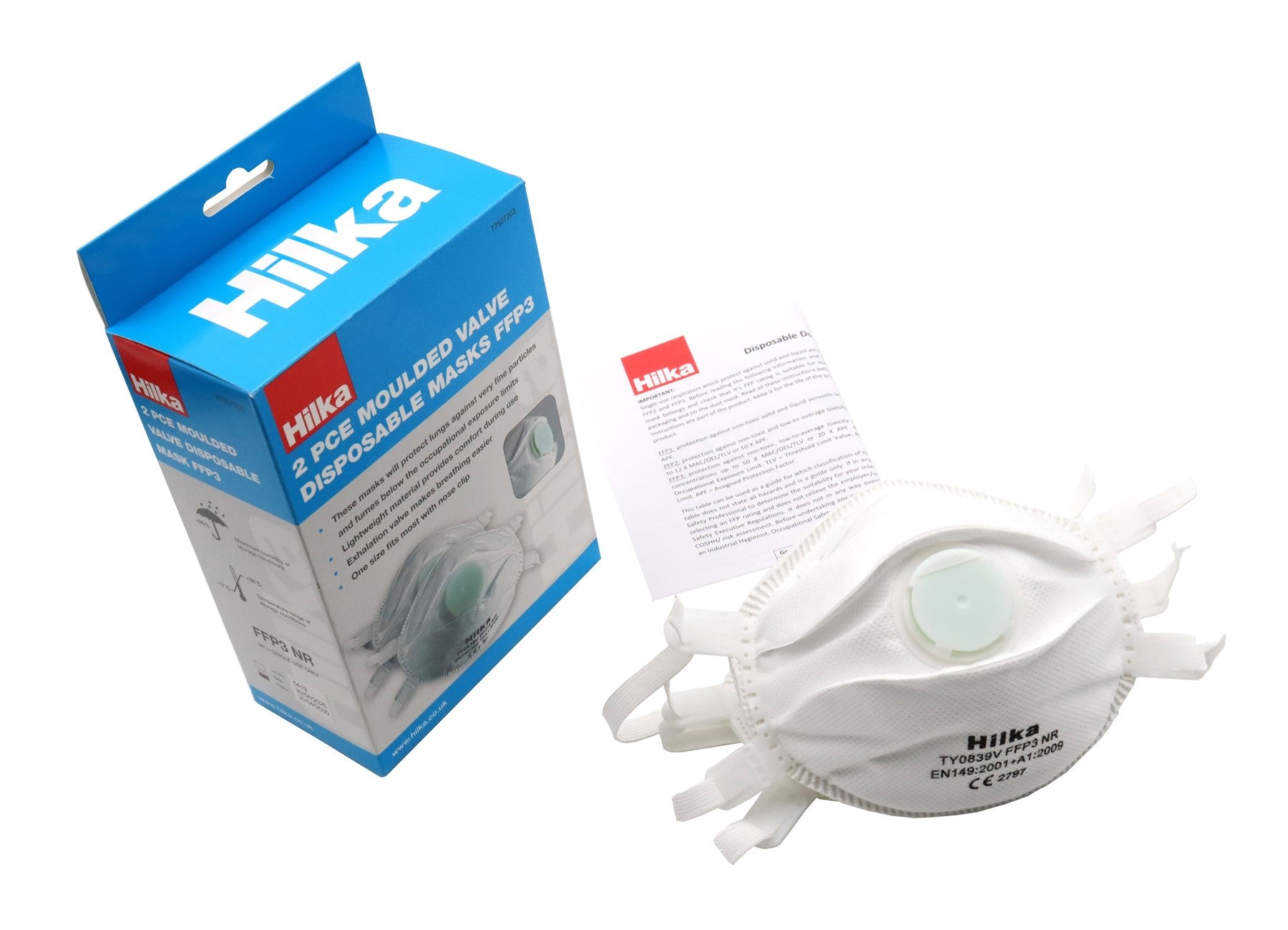 Hilka 2 pce Moulded Valve Disposable Masks FFP3 77507203