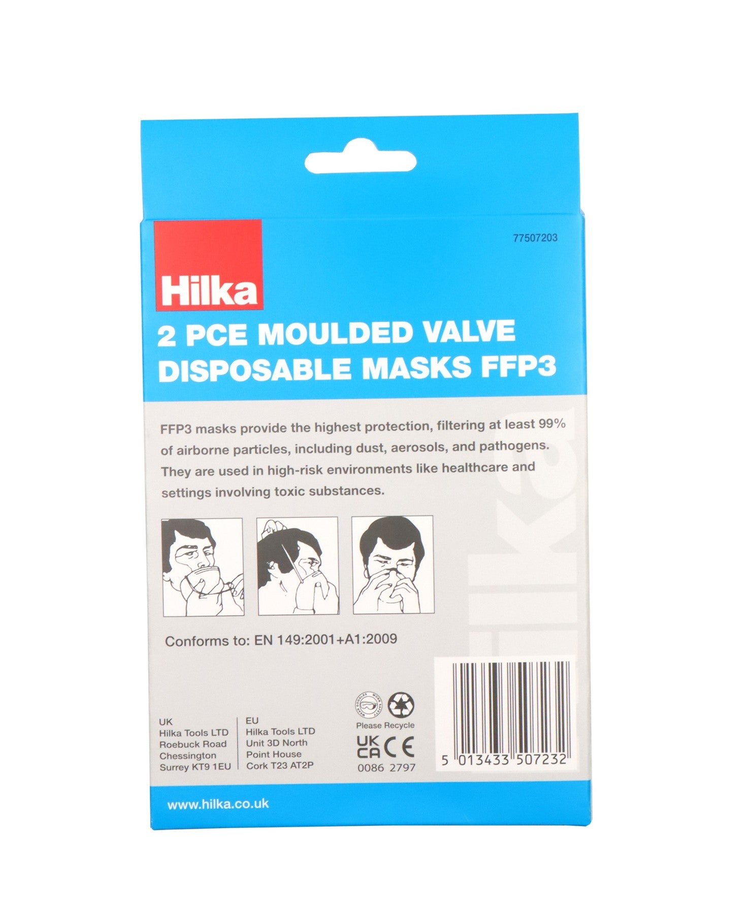 Hilka 2 pce Moulded Valve Disposable Masks FFP3 77507203
