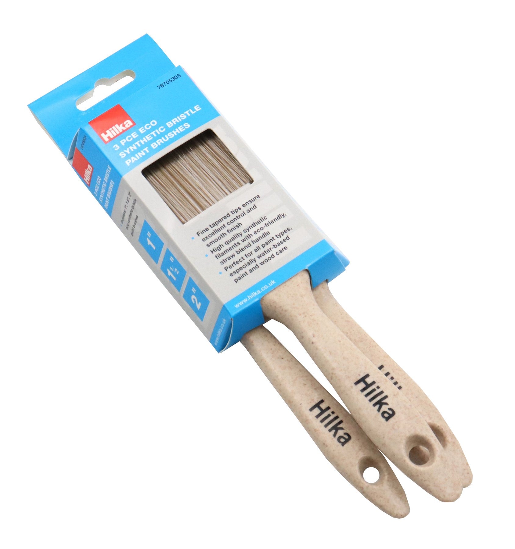 Hilka 3 pce Eco Synthetic Bristle Paint Brushes 78705303