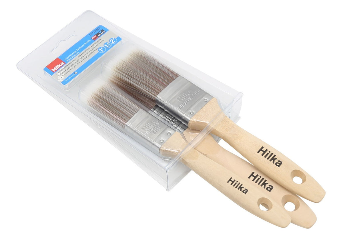 Hilka 3 pce Wooden Synthetic Bristle Paint Brushes 78710303
