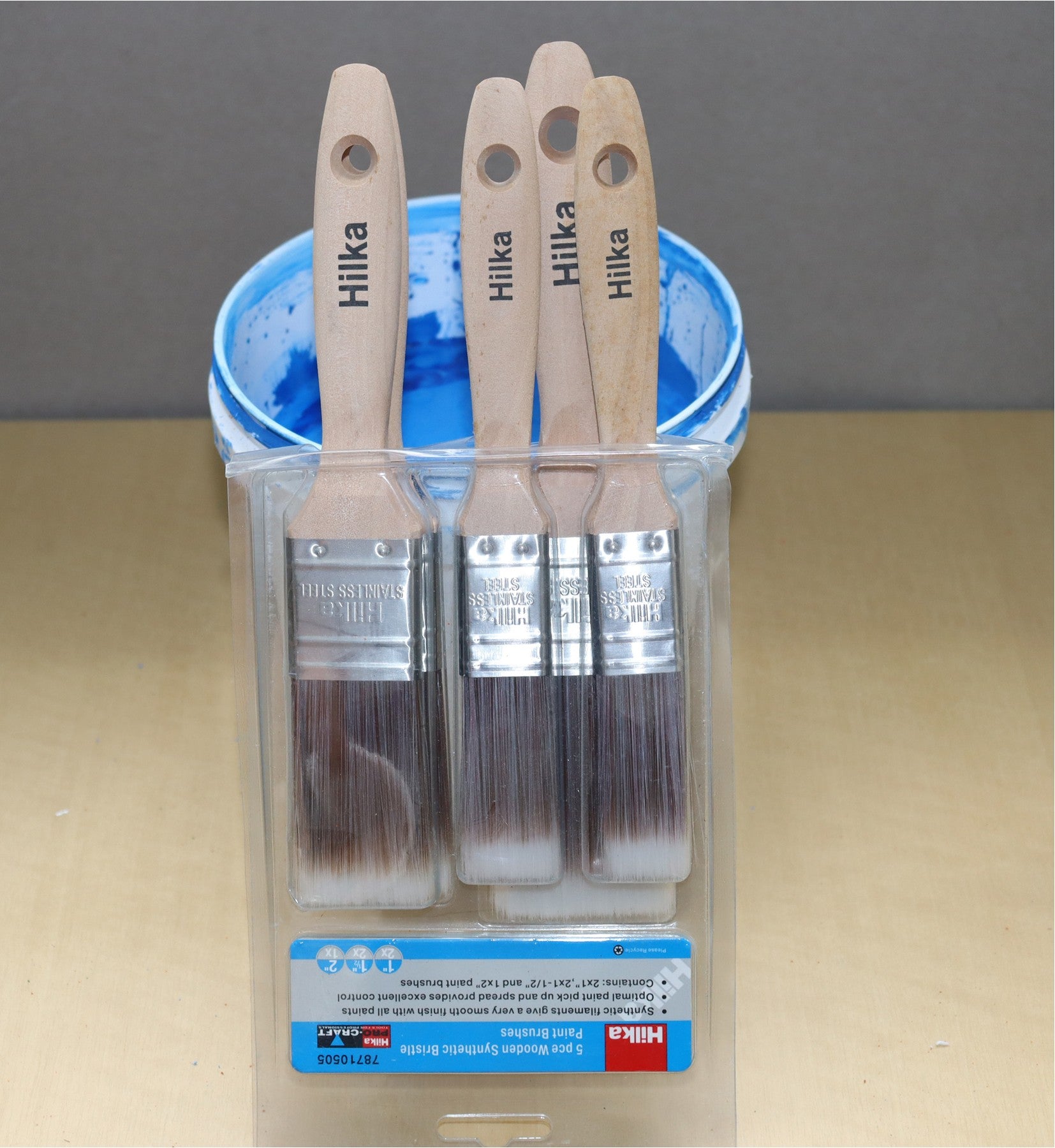 Hilka 5 pce Wooden Synthetic Bristle Paint Brushes 78710505
