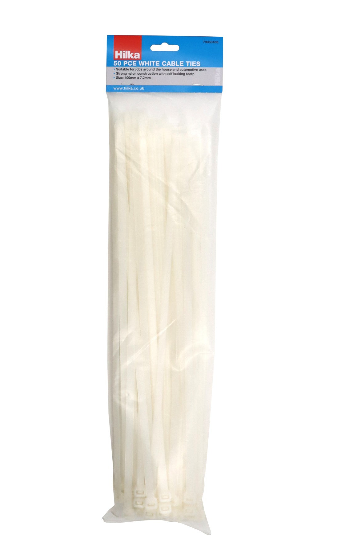Hilka 50 7.2mm x 400mm Cable Ties White 79050400