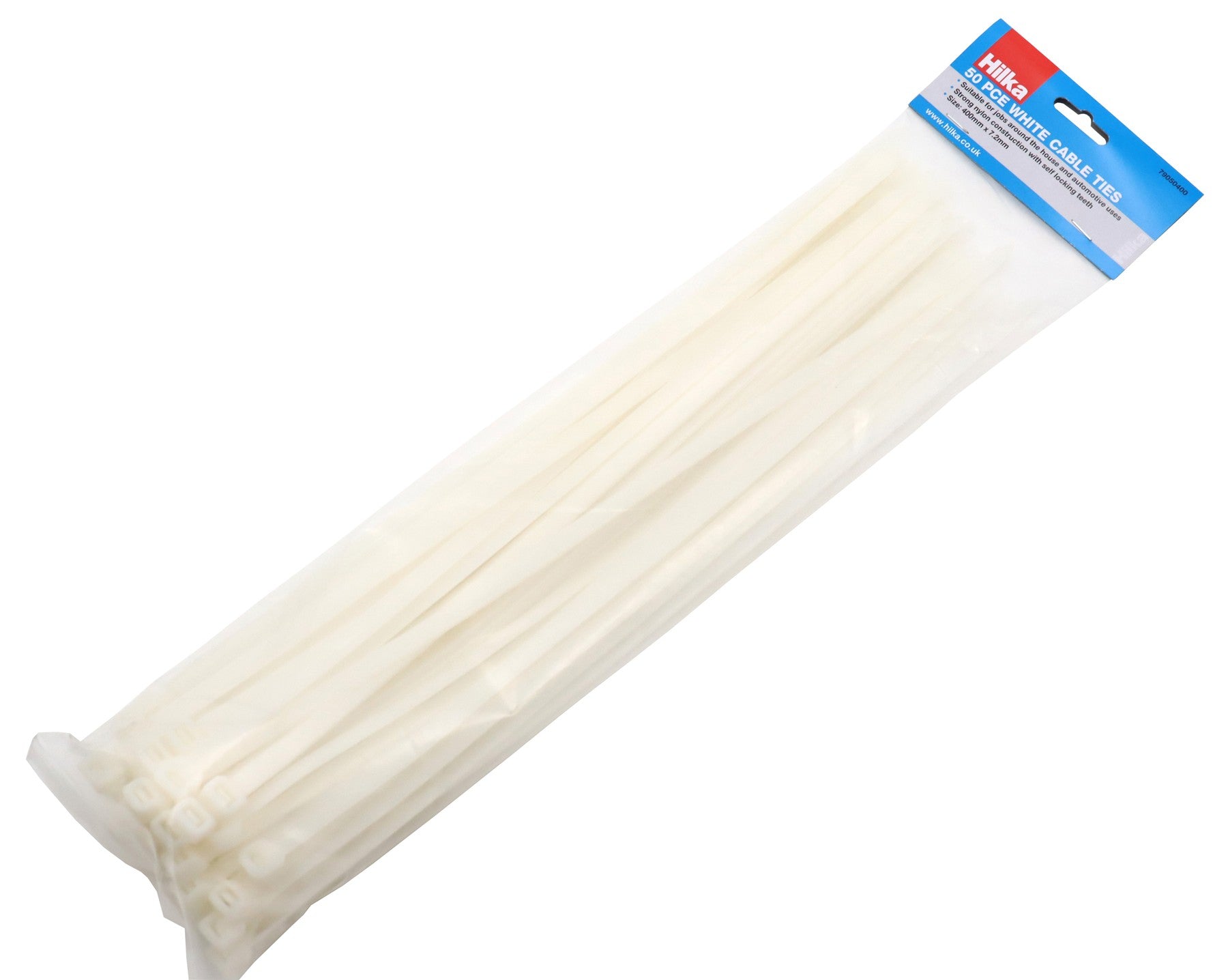 Hilka 50 7.2mm x 400mm Cable Ties White 79050400