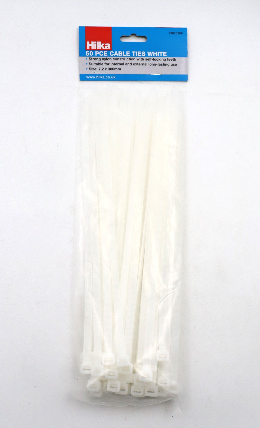 Hilka 50 7.2mm x 300mm Cable Ties White 79075300