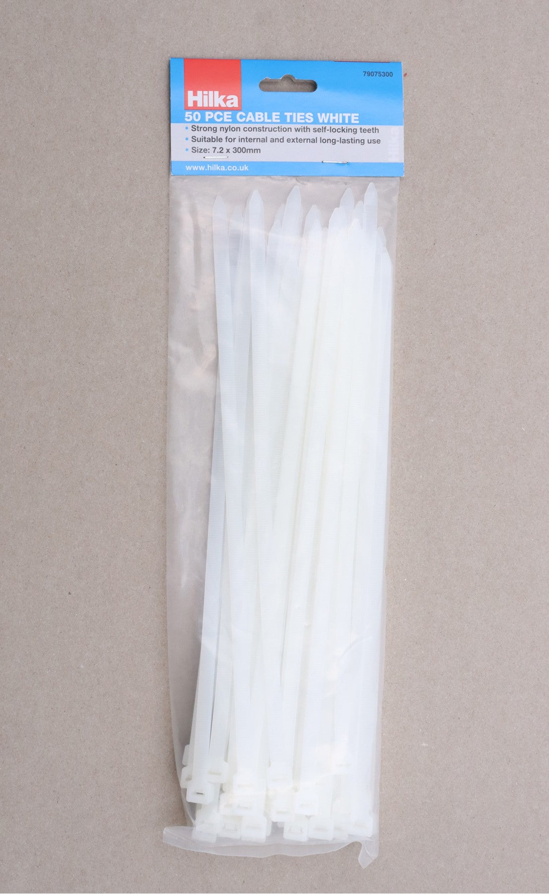 Hilka 50 7.2mm x 300mm Cable Ties White 79075300
