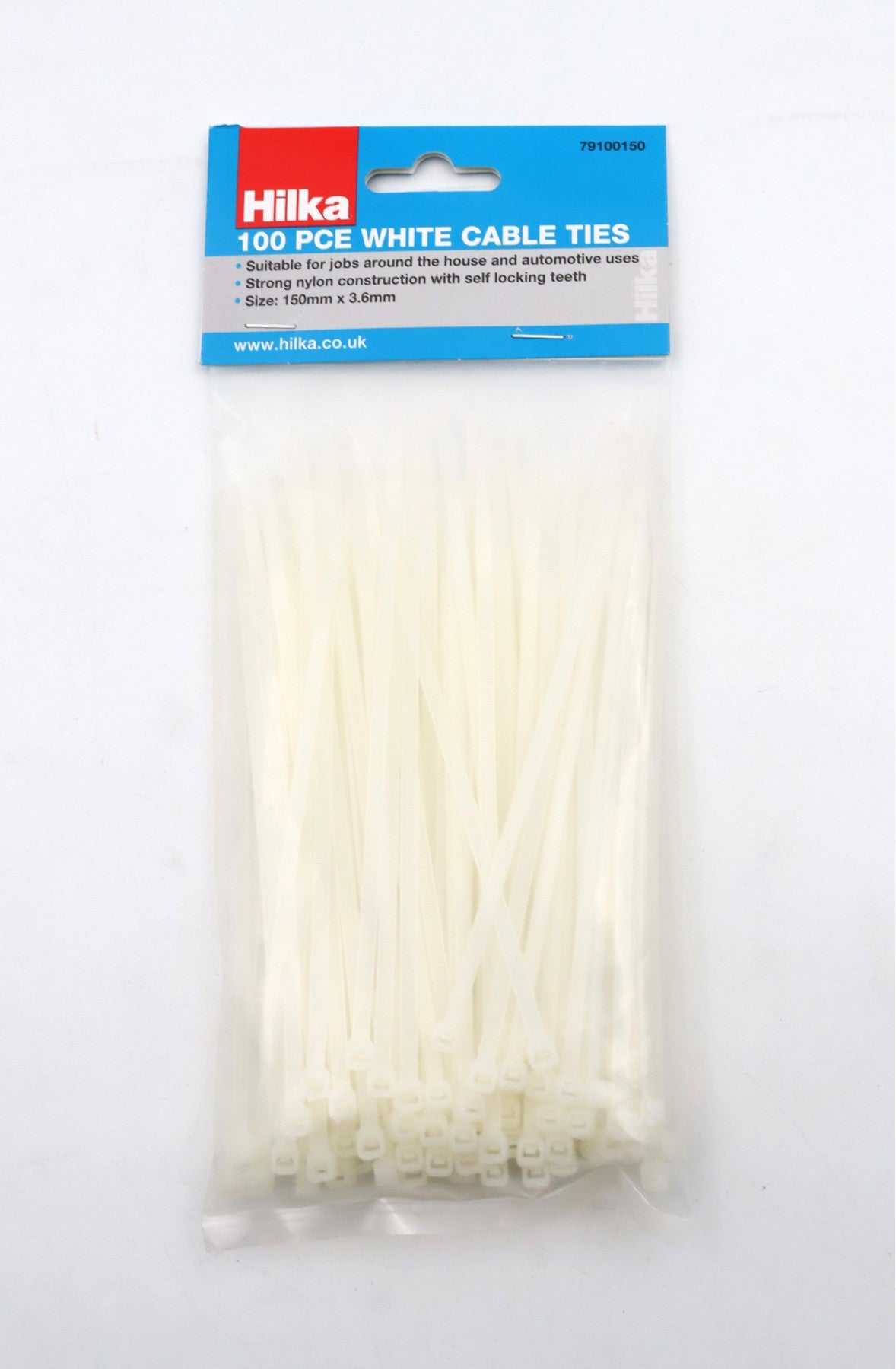 Hilka 100 3.6mm x 150mm Cable Ties White 79100150