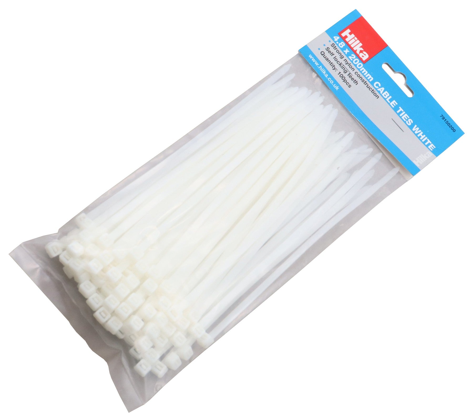 Hilka 100 4.8mm x 200mm Cable Ties White 79150200