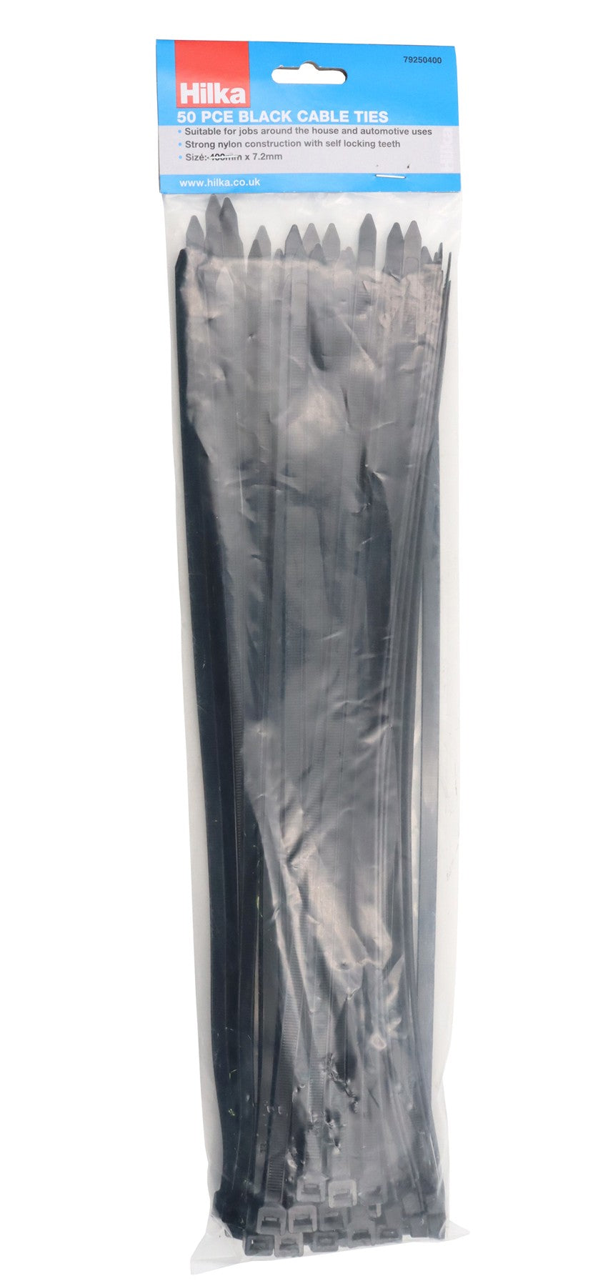 Hilka 50 7.2mm x 400mm Cable Ties Black 79250400