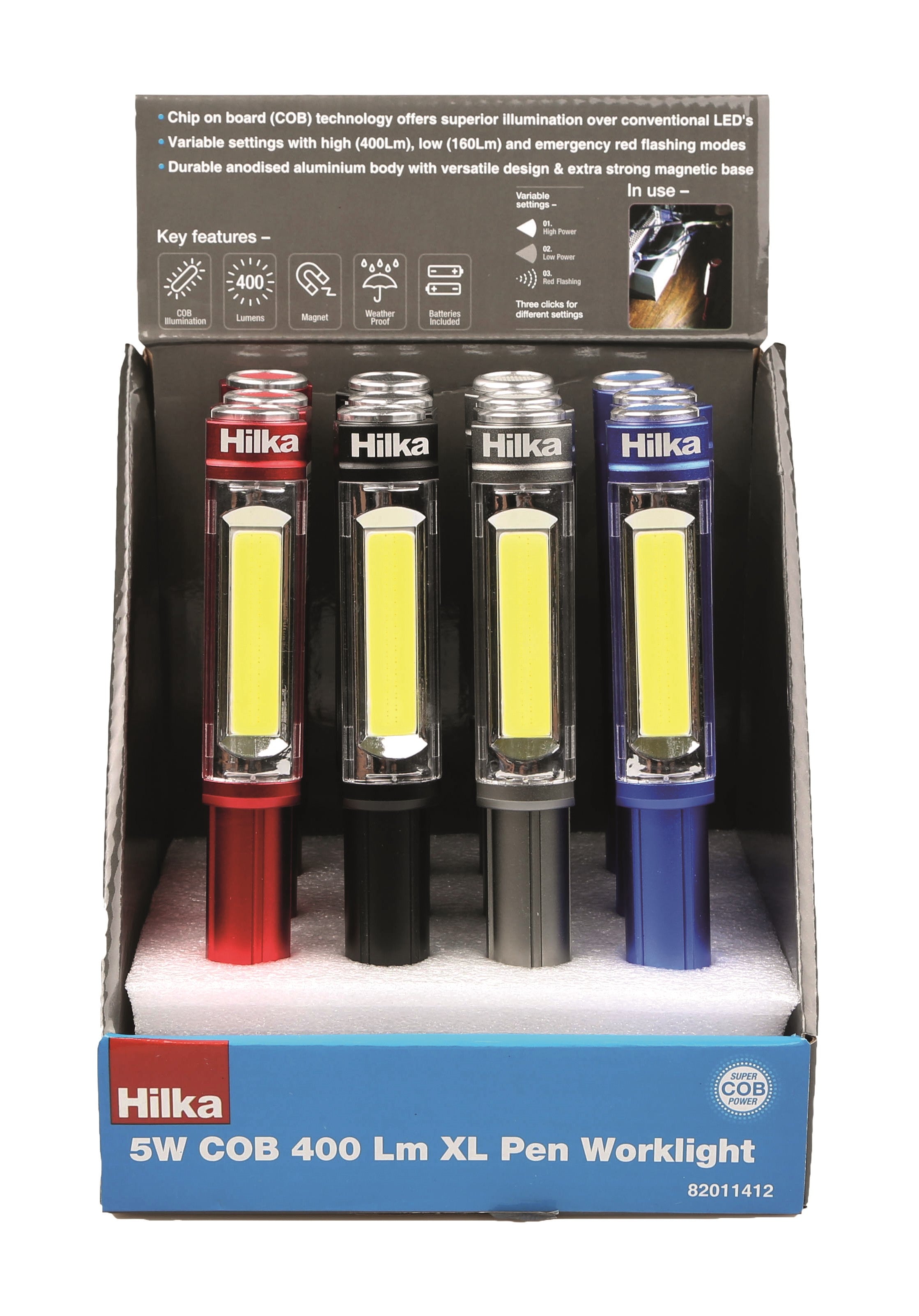 Hilka 4.5W COB 400L XL Pen Light 12 pce CDU 82011412