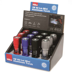 Hilka 1W 60 Lumens Aluminium Mini Torch 12 pce CDU 82020920