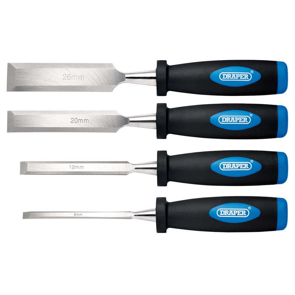 Draper Soft Grip Bevel Edge Wood Chisel Set (4 Piece)  83351