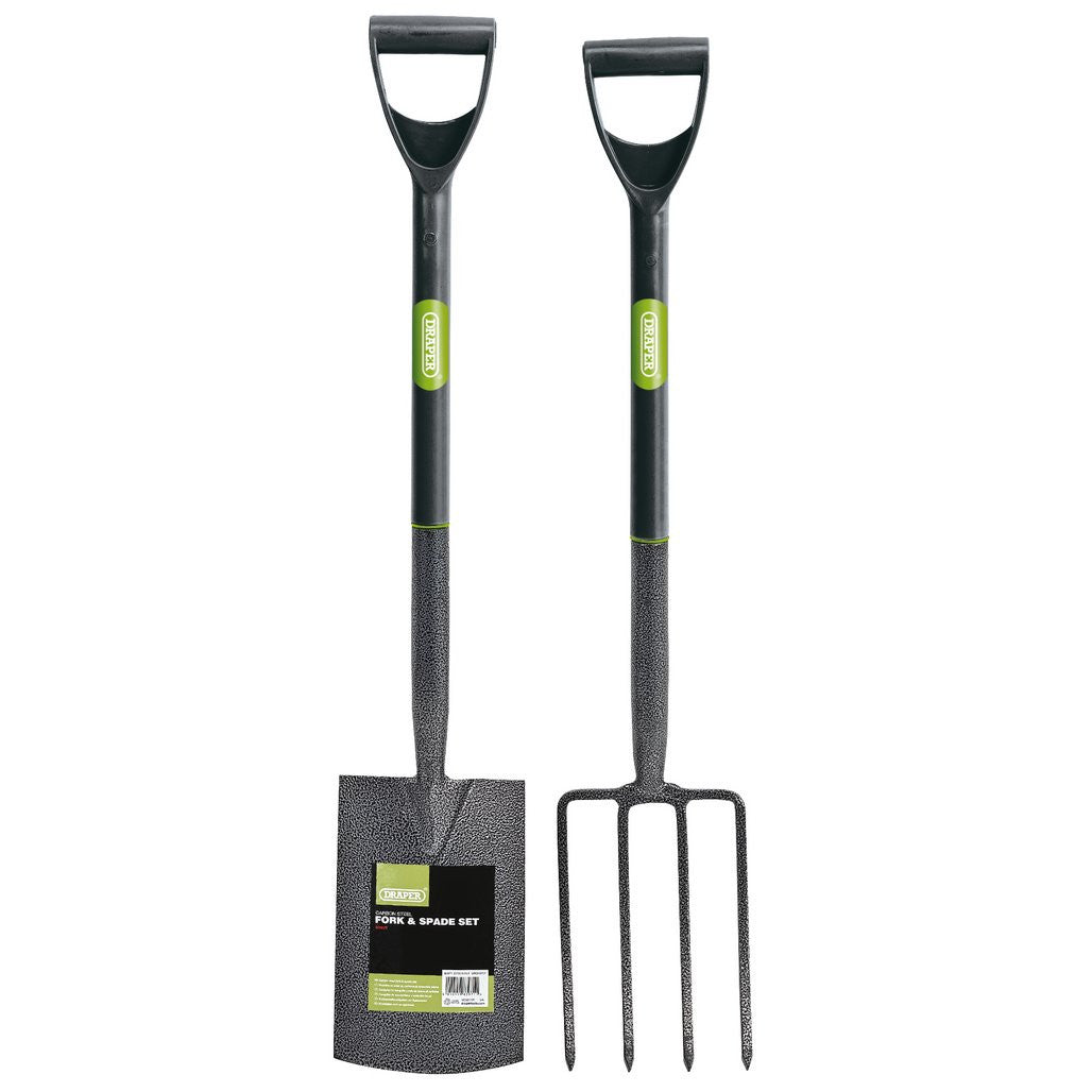 Draper Carbon Steel Garden Fork and Spade Set, Black  83971