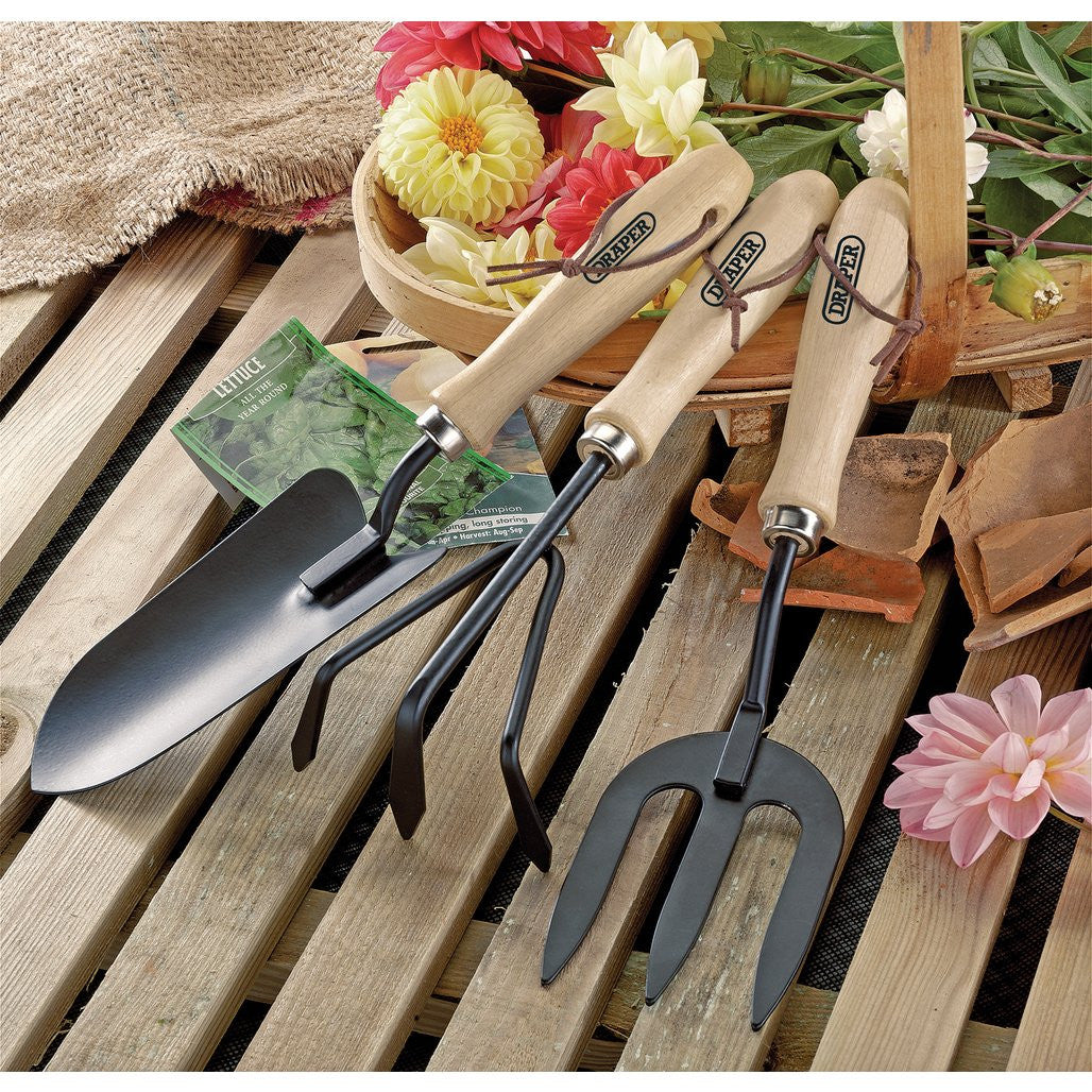 Draper Carbon Steel Hand Fork, Cultivator and Trowel with Hardwood Handles  83993