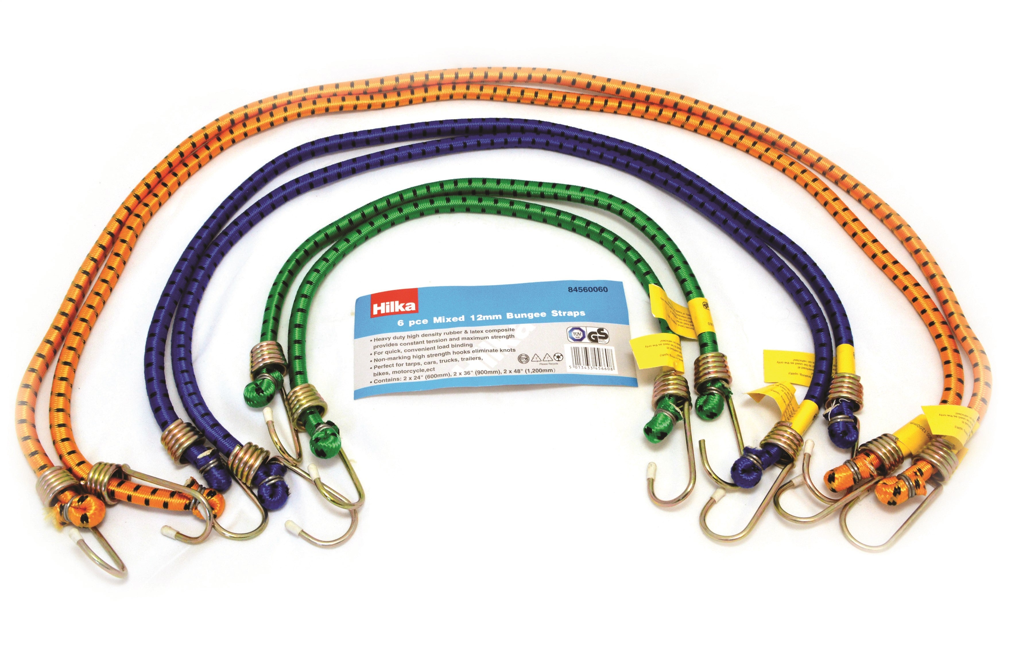 Hilka 6 pce Mixed 12mm HD Bungee Straps 84560060