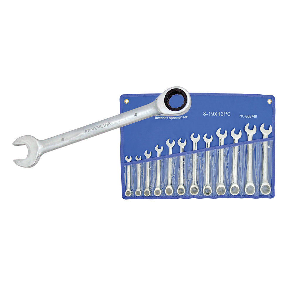 Silverline Fixed Head Ratchet Spanner Set 12pce 868746