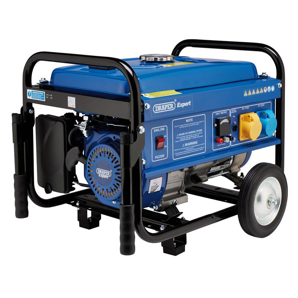 Draper Expert Petrol Generator with Wheels, 2500W   87088