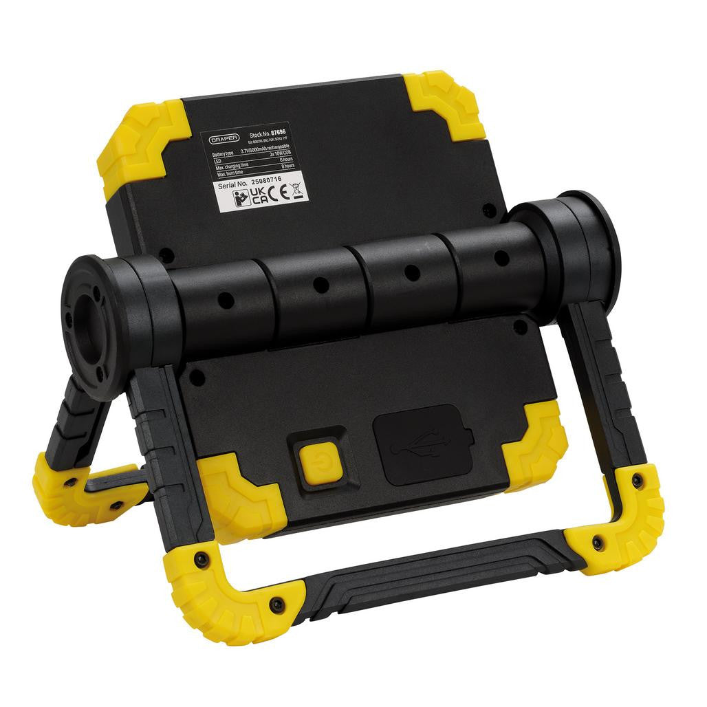 Draper Twin COB LED Rechargeable Work Light, 10W, 850 Lumens, Micro USB Cable Supplied