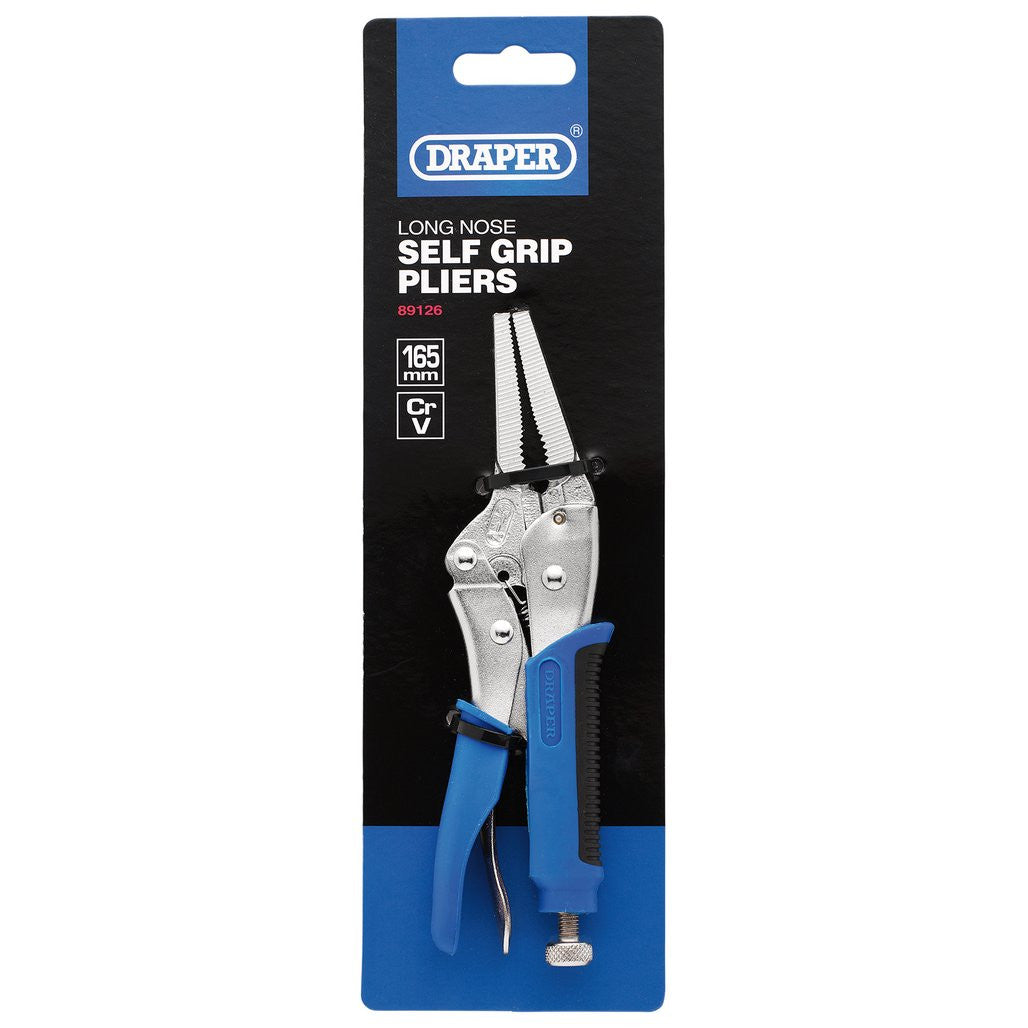 Draper Soft Grip Long Nose Self Grip Pliers, 165mm  89126