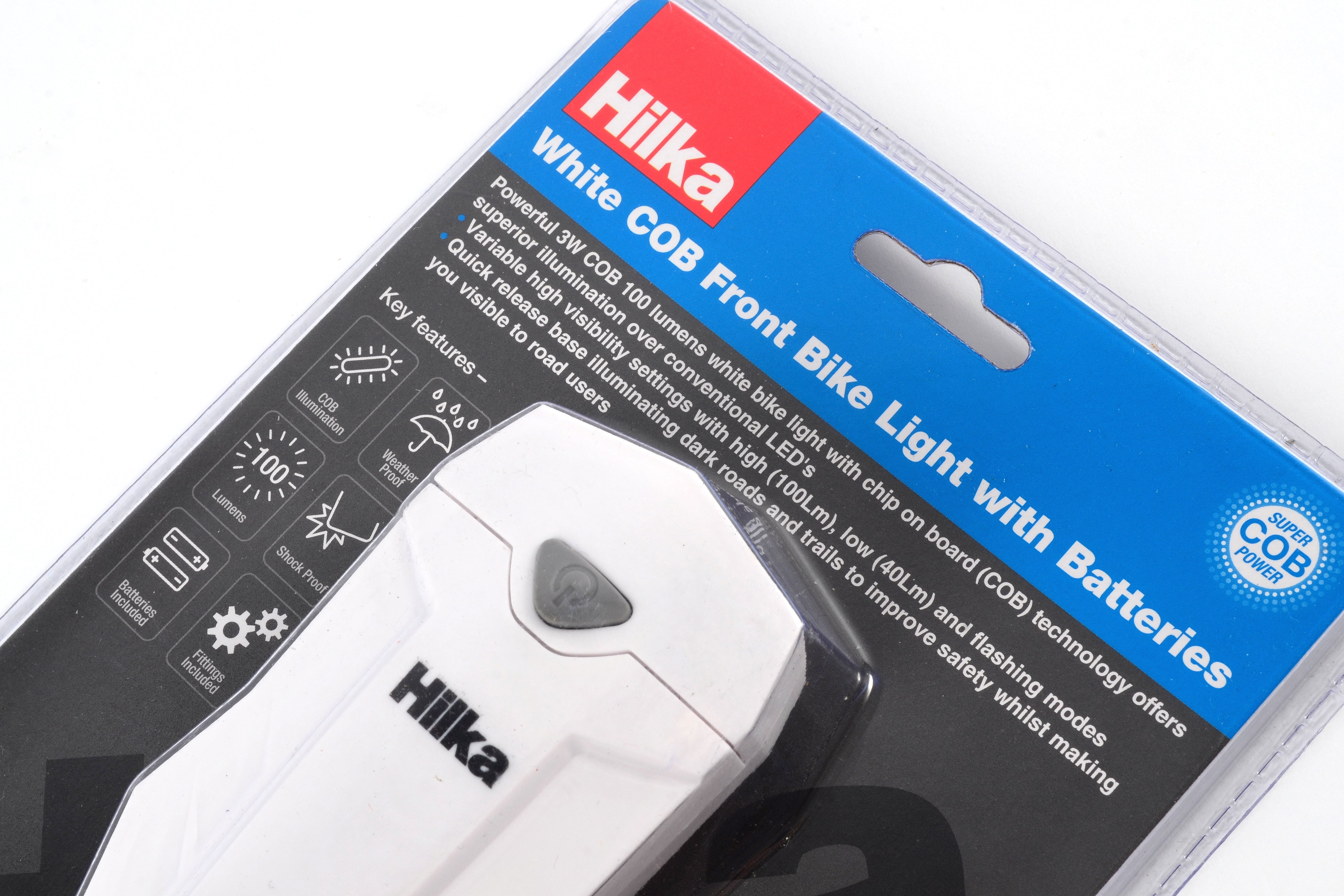Hilka White COB Front Bike Light with Batteries 89508501