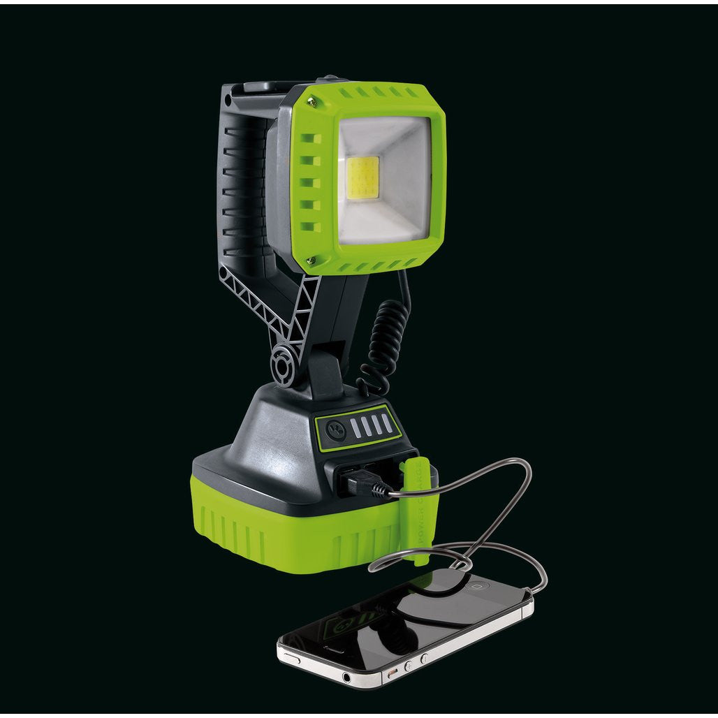 Draper COB LED Rechargeable Work Light, 10W, 1,000 Lumens, Green, 2 x 2.2Ah Batteries  90033
