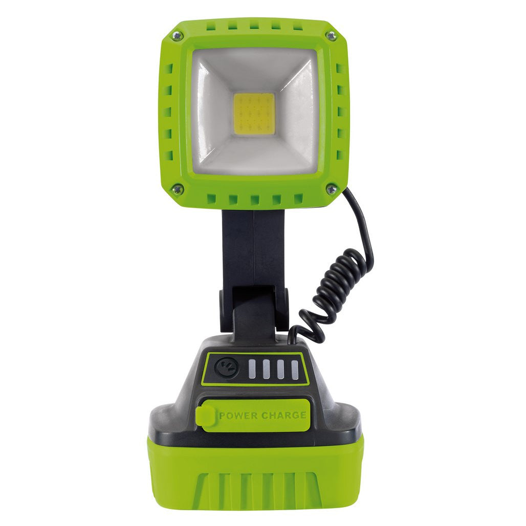 Draper COB LED Rechargeable Work Light, 10W, 1,000 Lumens, Green, 2 x 2.2Ah Batteries  90033