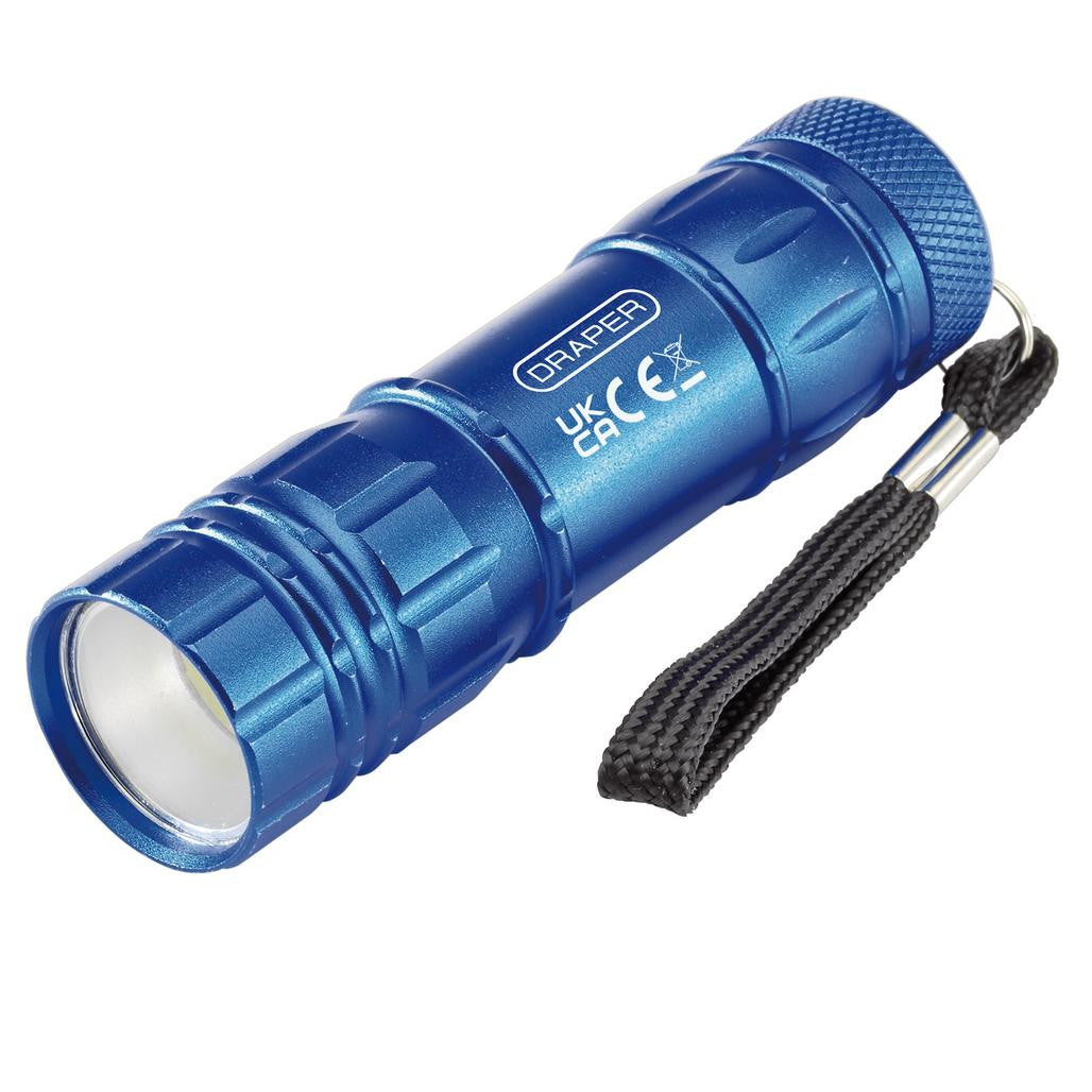 Draper COB LED Aluminium Hand Torch, 3W, 85 Lumens, 3 x AAA Batteries Supplied  90103