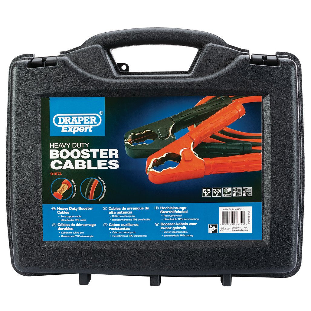 Draper Expert Heavy Duty Booster Cables, 6.5m x 50mm² 91874