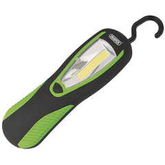 Draper COB LED Work Light with Magnetic Back and Hanging Hook, 3W, 200 Lumens, Green, 3 x AA Batteries Supplied