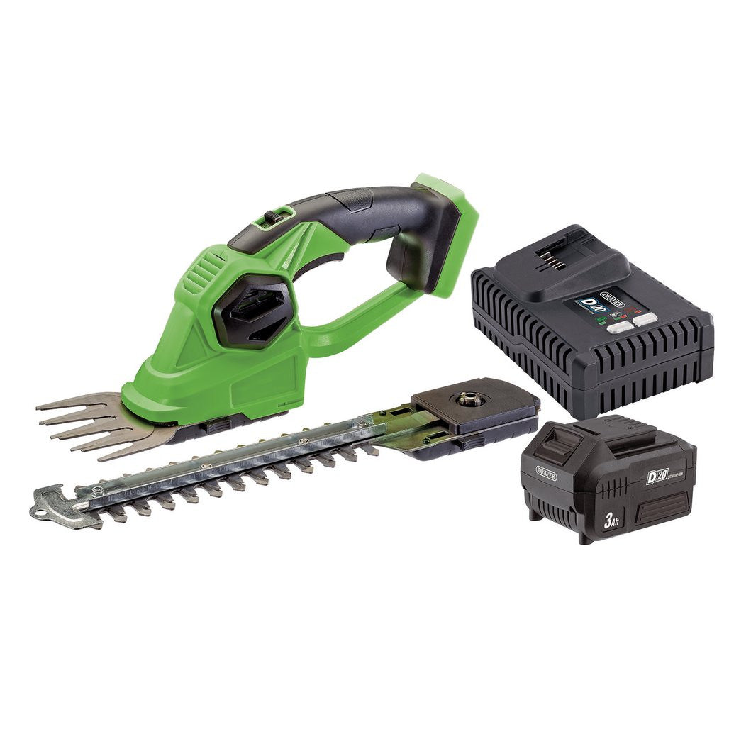 Draper D20 20V 2-in-1 Grass and Hedge Trimmer with Battery and Fast Charger  94594
