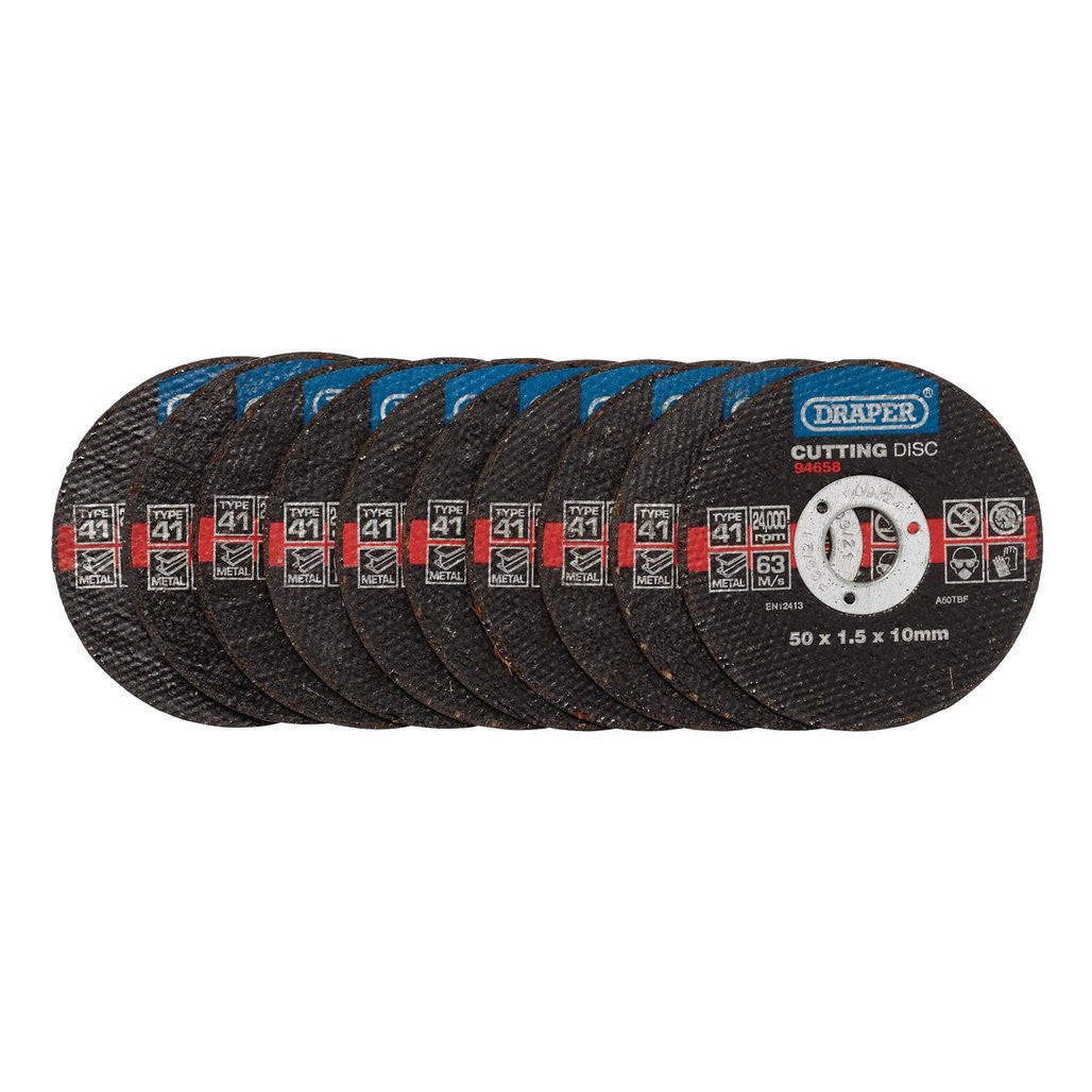 Draper Metal Cutting Discs, 50 x 1.5 x 10mm (Pack of 10)  94658