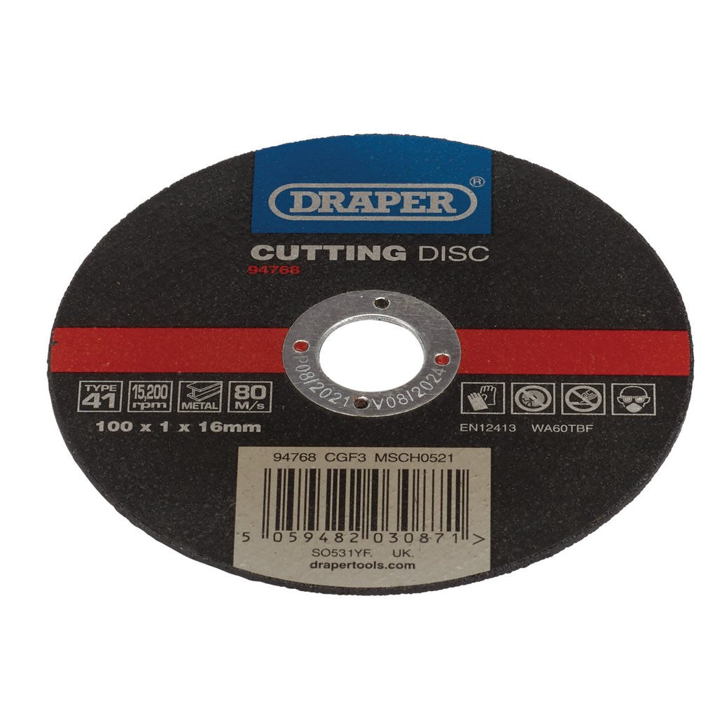 Draper Metal Cutting Disc, 100 x 1 x 16mm   94768